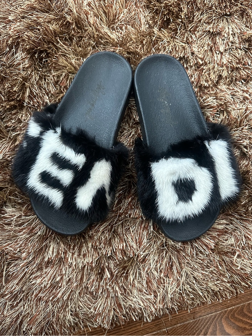 Affordable Fashion Finds Black and White Furry Slide Sneakers